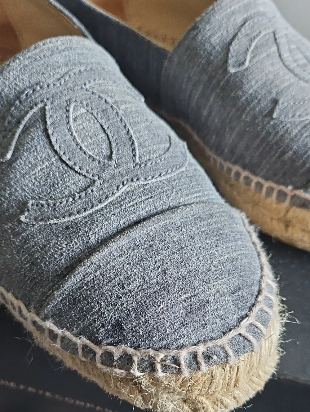 Chanel Gray Espadrille Flats 36